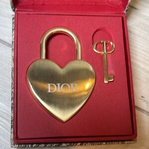 Dior Gold Heart Padlock and Key Set